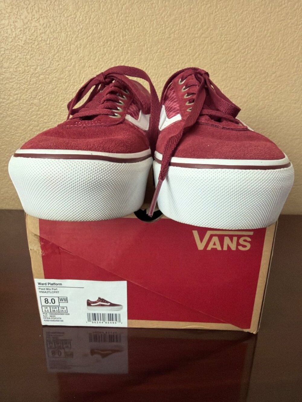 Vans Old Skool Ward Platform Plaid Sneakers Burgundy Size 8 Pre-owned w/Box - Picture 5 of 10